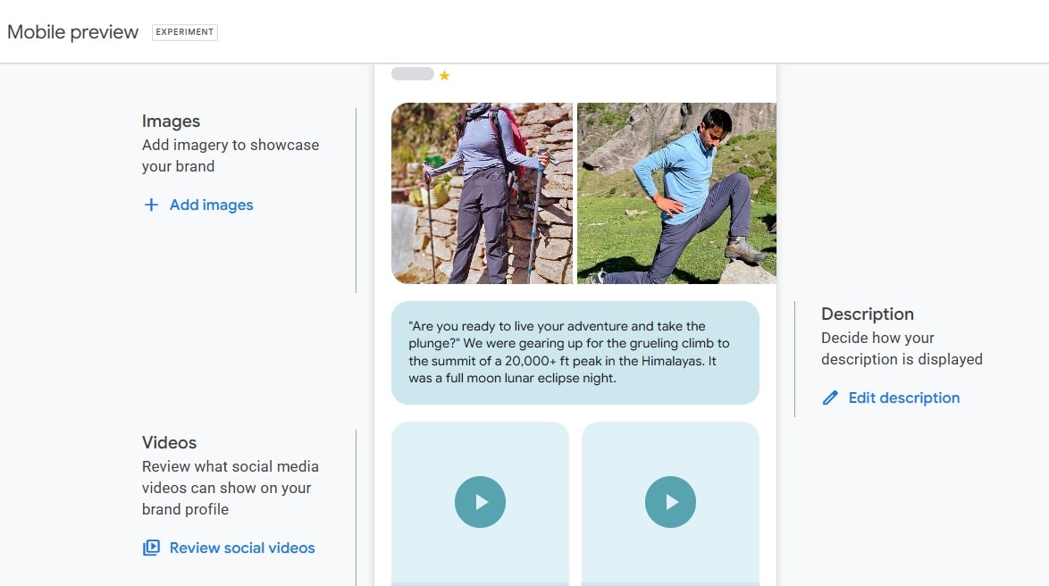 Edit or add images videos and profile in Brand profile