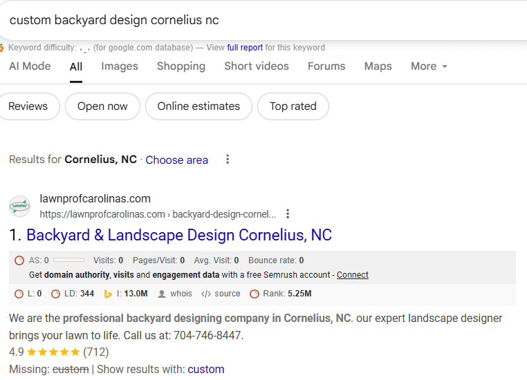 Ranking #1 for “Custom Backyard Design Cornelius NC”